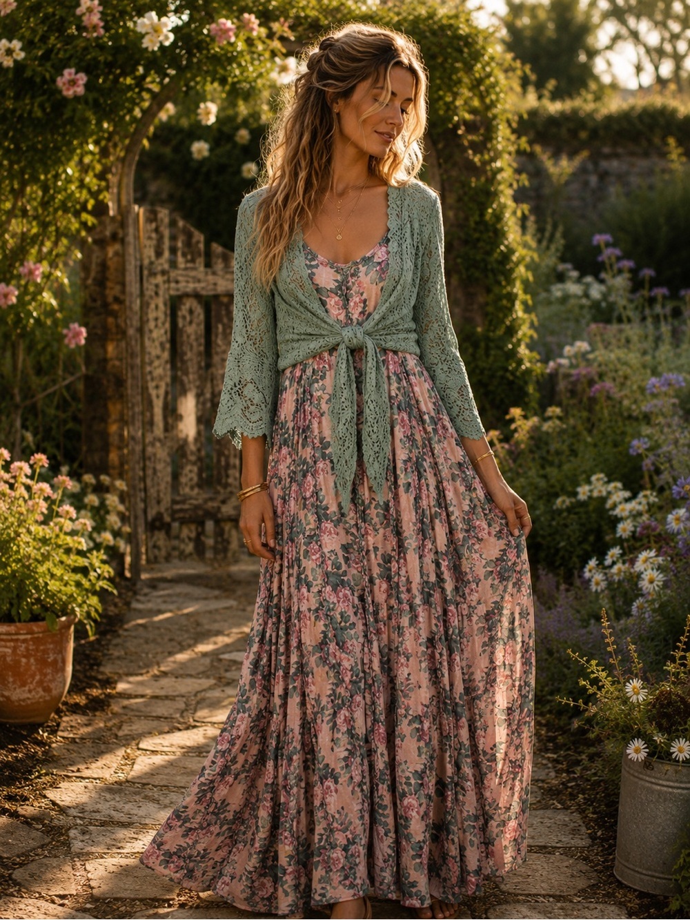 FREE GIFT SEE DESCRIPTION A Rare Bird Floral Pink Maxi Dress w/ Spaghetti Straps